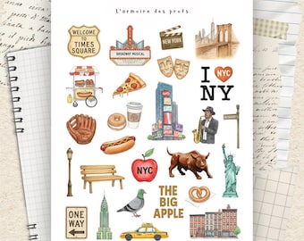 New York City Stickers, NYC Stickers, Travel Journal Stickers, Big Apple Stickers, Scrapbook Stickers, New York Aesthetic
