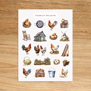 CHICKEN Countryside Cottagecore Stickers, Chicken Coop Country Animal Cute Watercolor Junk Journal Stickers