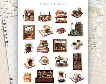 Coffee Shop Planner Stickers, Iced Latte Stickers, Cozy Café Icons, Espresso Machine Sticker Sheet