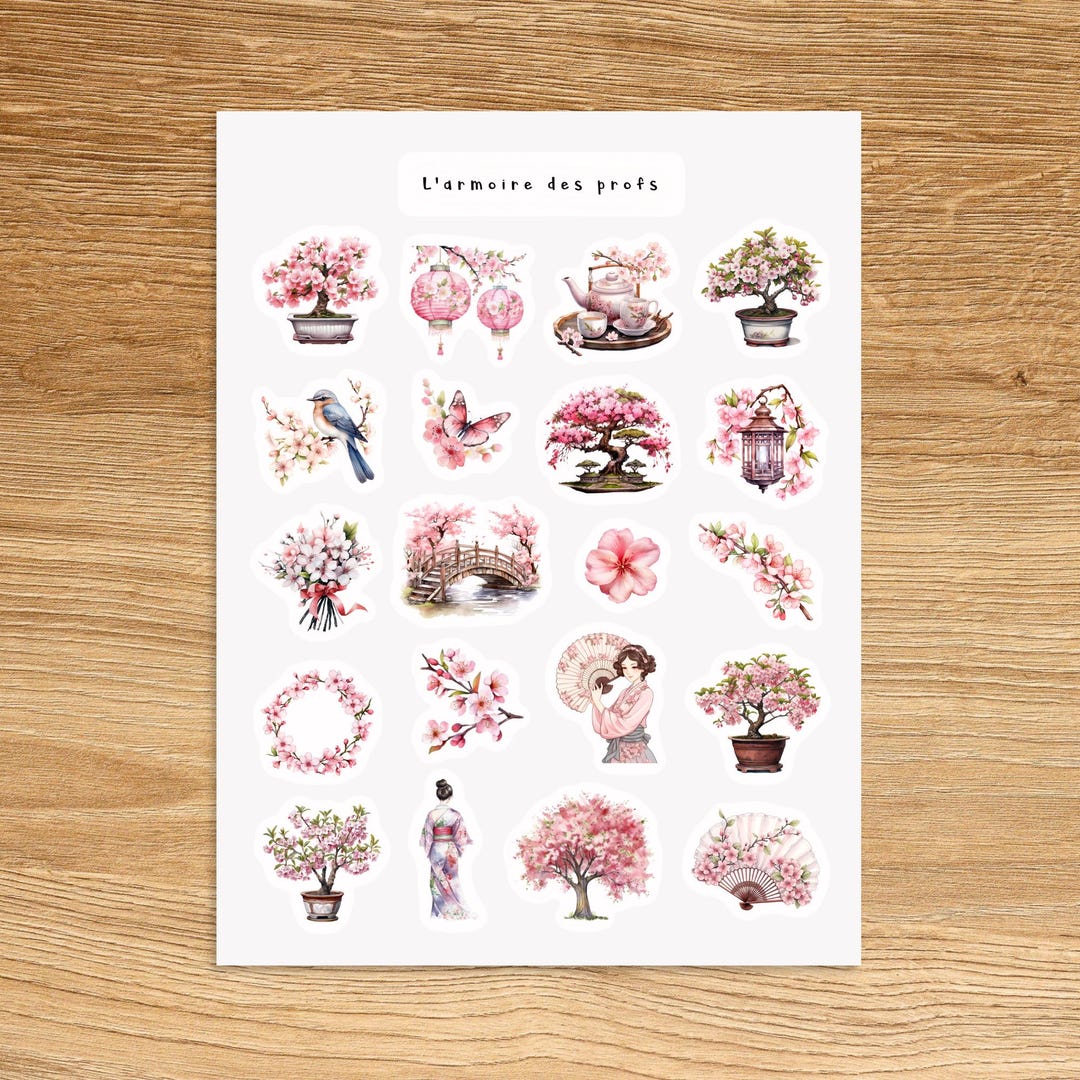 CHERRY BLOSSOM Theme Sticker Sheet, Flowers Planner Stickers, Spring ...