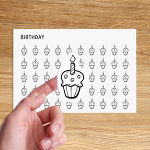 BIRTHDAY CUPCAKE Mini Icon Stickers / Birthday Cupcake Icon Stickers / Minimal Functional Planner Stickers / Minimalist Stickers