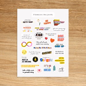 AFFIRMATION Theme Sticker Sheet / Selfcare Positive Quotes Sticker Pack / Inspirational Wellness Stickers for Journal and Planners