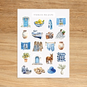 MEDITERRANEAN Travel Stickers, Coastal European Aesthetic Stickers, Cute Summer Junk Journal Stickers, Greece Santorini Vacation Stickers