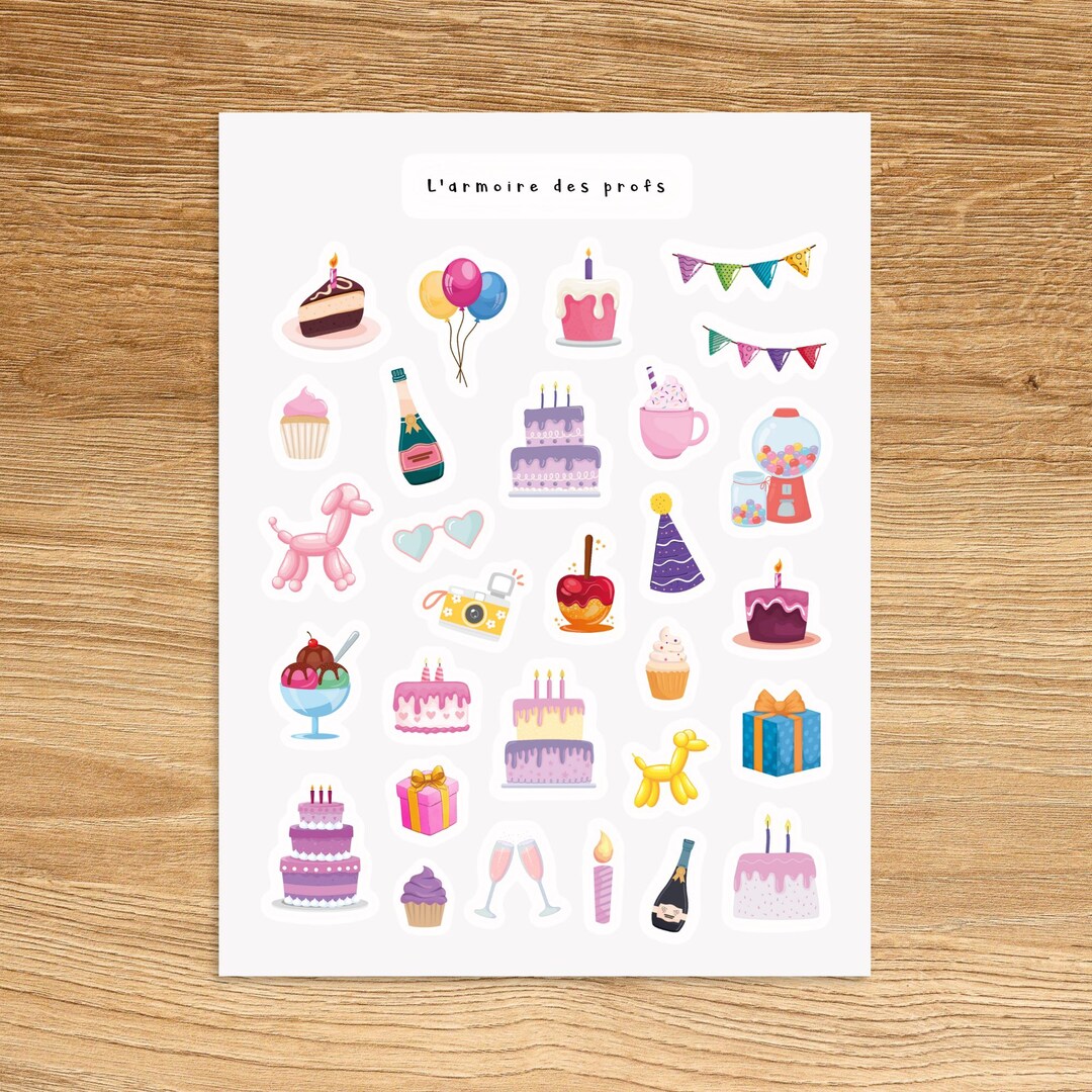 Birthday Planner Stickers, Party Celebration Stickers, Cake & Gift