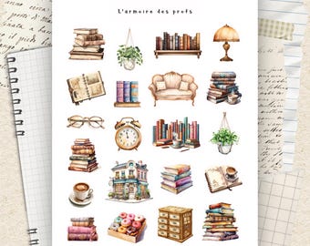 Cozy Bookstore Stickers, Book Lover Planner Stickers, Reading Aesthetic Icons, Coffee & Books Sticker Sheet