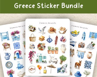 Greece Sticker Bundle, Travel Stickers, Greek Stickers, Vacation Stickers, Mediterranean Stickers, Scrapbook Stickers, Summer Stickers