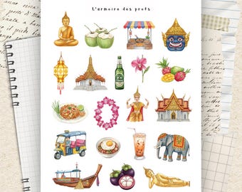 Adesivi da viaggio, adesivi per pianificare le vacanze in Thailandia, adesivi per il diario di viaggio, adesivi per lo scrapbooking a tema avventura.
