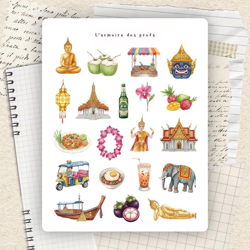 Thai Sticker Sticker Travel Stickers, Thailand Vacation Planner Stickers, Wanderlust Journal ...