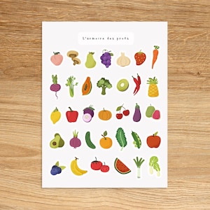 FRUIT & VEGETABLE Stickers, Fruit and Veggie Sticker Sheet, Garden Stickers