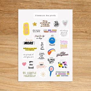 AFFIRMATION Theme Sticker Sheet / Selfcare Positive Quotes Sticker Pack / Inspirational Wellness Stickers for Journal and Planners