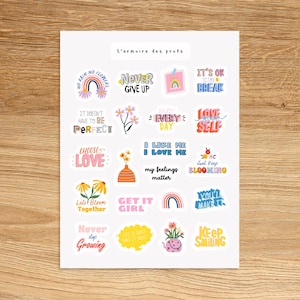 AFFIRMATION Theme Sticker Sheet / Selfcare Positive Quotes Sticker Pack / Inspirational Wellness Stickers for Journal and Planners