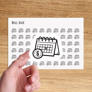 BILL DUE Mini Icon Sticker für Planer / Pay Day Icon Sticker / Kalender Minimal Planner Sticker