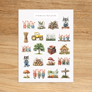 DREI KLEINE SCHWEINE Vintage Sticker, Kleine Schweinchen Süße Ferkel Märchen Sticker, Rustikale Cottagecore Junk Journal Sticker
