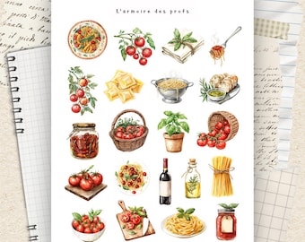 Pasta Italian Food Planner Stickers, Cooking Stickers, Kitchen & Meal Planning Stickers, Cute Food Stickers, Scrapbook Junk Journal