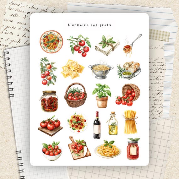 Pasta Italian Food Planner Stickers, Cooking Stickers, Kitchen & Meal Planning Stickers, Cute Food Stickers, Scrapbook Junk Journal