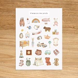 Pegatinas para planificador de bebé, pegatinas para guardería, pegatinas para planificador de recién nacido, pegatinas de acuarela, pegatinas bonitas
