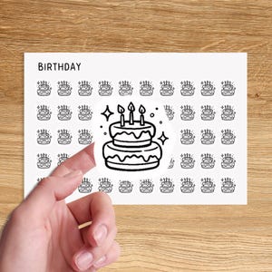 BIRTHDAY CAKE Mini Icon Stickers / Birthday Minimal Functional Planner Stickers / Holiday Minimalist Stickers