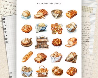 Food Bread Planner Stickers, Cooking & Baking Stickers, Kitchen Meal Prep Stickers, Recipe Grocery List Stickers, Junk Journal Stickers