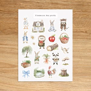 SPRING ANIMALS Stickers, Duck Bunny Rabbits Garden Watercolor Stickers, Cute Vintage Rustic Countryside Cottagecore Junk Journal Stickers