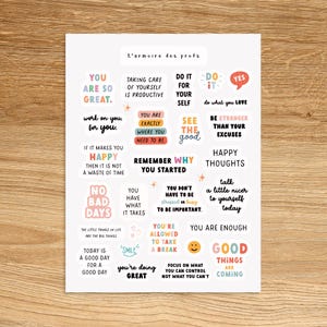 AFFIRMATION Theme Sticker Sheet / Selfcare Positive Quotes Sticker Pack / Inspirational Wellness Stickers for Journal and Planners
