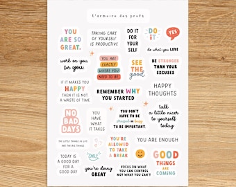 AFFIRMATION Theme Sticker Sheet / Selfcare Positive Quotes Sticker Pack / Inspirational Wellness Stickers for Journal and Planners
