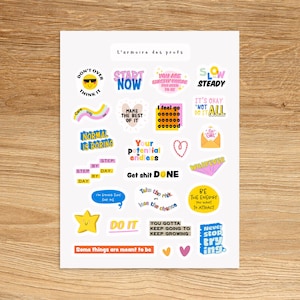 AFFIRMATION Theme Sticker Sheet / Selfcare Positive Quotes Sticker Pack / Inspirational Wellness Stickers for Journal and Planners