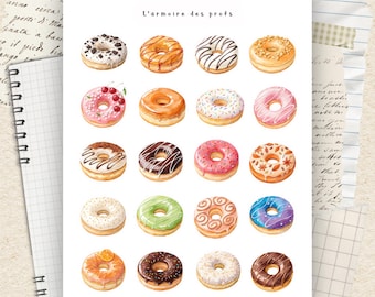 Pegatinas para planificador de donas, hoja de pegatinas de postres lindos, pegatinas de dulces de panadería, pegatinas para planificador de comidas, donas kawaii