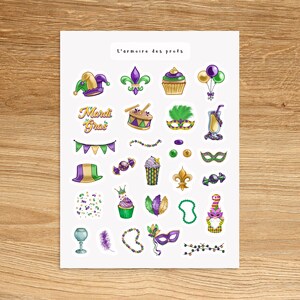 MARDI GRAS Theme Sticker Sheet / Celebration Planner Stickers / Holiday Stickers