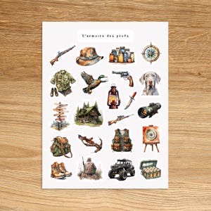 HUNTING Outdoor Planner Stickers, Moose, Deer, Duck Woods Nature Junk Journal Stickers