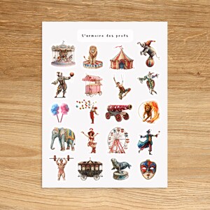 CIRCUS Vintage Carnival Fair Planner Stickers, Carousel Fair Festival Junk Journal Stickers