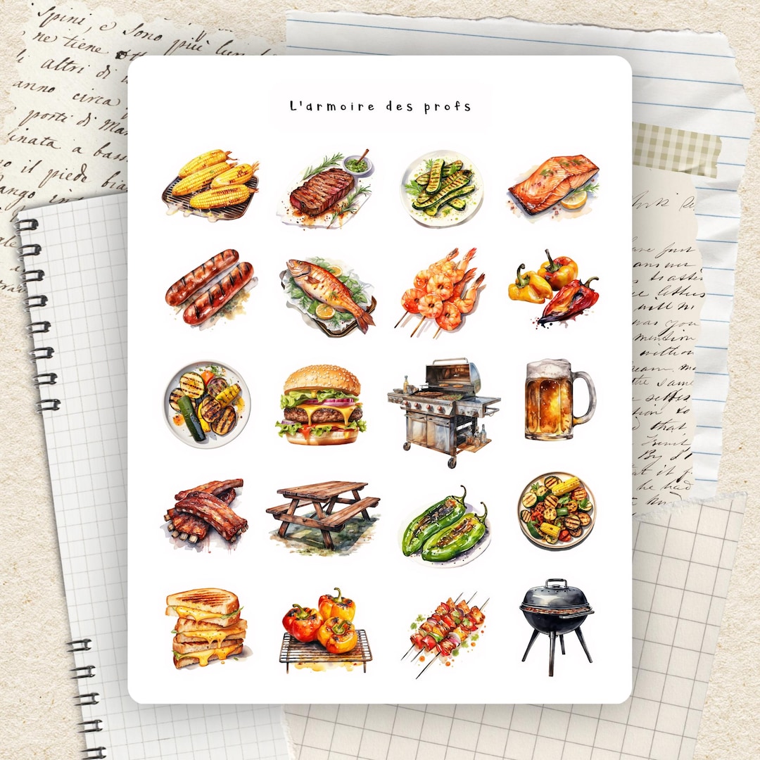 BBQ Sticker, Grilling Burger Steak Sticker, Summer Time Food Sticker ...