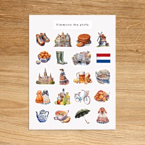 Pegatinas para planificador de viajes de PAÍSES BAJOS, paquete de pegatinas para calendario de vacaciones y aventuras, decoración para álbumes de recortes con temática de aventura acogedora.