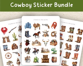 Cowboy-Planer-Sticker-Set, Stickerbogen-Set, Journal-Sticker, Scrapbook-Sticker, Ästhetische Planer-Sticker