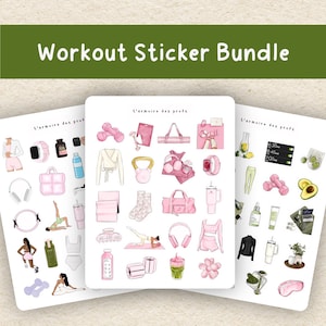 Pilates Workout Sticker Bundle, Fitness Stickers, Gym Stickers, Exercise Stickers, Workout Planner Stickers, Health Self-Care Stickers