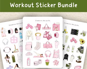 Pilates Workout Sticker Bundle, Fitness Stickers, Gym Stickers, Exercise Stickers, Workout Planner Stickers, Health Self-Care Stickers