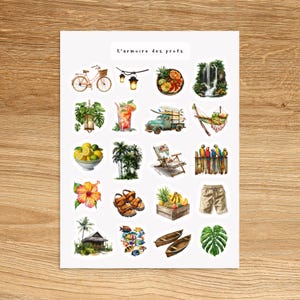 TROPICAL Reise Urlaub Location Sticker Sheet, Sommer Abenteuer Dschungel Rund um die Welt Junk Journal Sticker