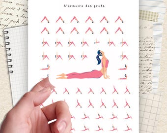Yoga Planner Stickers, Yoga Pose Icons, Wellness Planner Stickers, Yoga Routine Tracker, Fitness Sticker Sheet