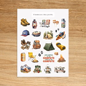 CAMPING Travel Outdoor Hiking Sticker Sheet, Nature Adventure Glamping Happy Camper Forest Scrapbooking Junk Journal Stickers