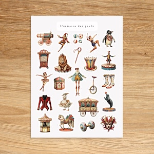 CIRCUS Vintage Carnival Fair Planner Stickers, Carousel Fair Festival Junk Journal Stickers