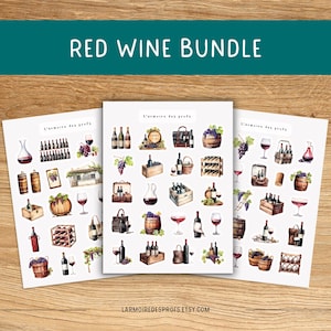 RED WINE Sticker Pack, Wine Glass Wine Bottle Stickers for Journals Scrapbooking and Notebooks, Cocktails Celebration Stickers
