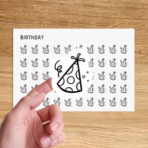 BIRTHDAY Mini Icon Stickers / Birthday Hat Minimal Functional Planner Stickers / Holiday Minimalist Stickers