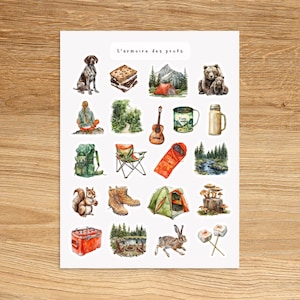 CAMPING Travel Outdoor Hiking Sticker Sheet, Nature Adventure Glamping Happy Camper Forest Scrapbooking Junk Journal Stickers