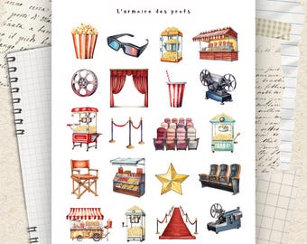 Movie Night Planner Stickers, Cinema Stickers, Film Lover Journal Stickers, Hollywood Movie Deco