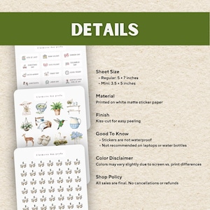 May include: White sticker sheets with various illustrations and text, including holiday-themed graphics and decorative elements. The text "DETAILS" is at the top. Sheet sizes are 5 x 7 inches and 3.5 x 5 inches.