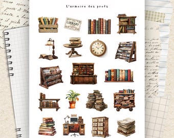 Books Stickers, Vintage Library Planner Stickers, Antique Book Stickers, Cozy Reading Aesthetic Icons