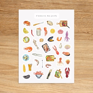 SEAFOOD Stickers for Planners Journals Scrapbooking and Notebooks, Nautical Cute Decorative Fun Watercolor Stickers