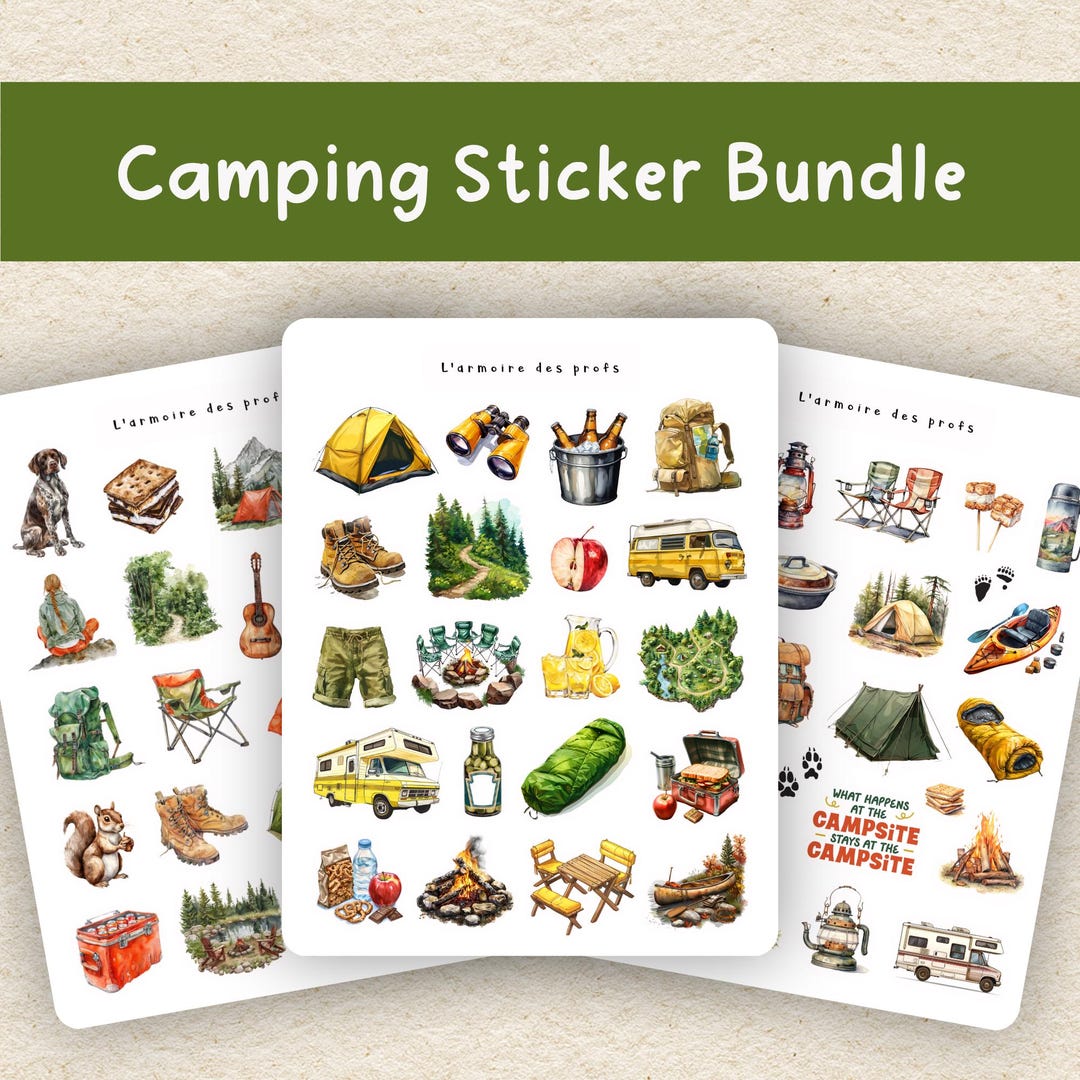 Camping Travel Planner Stickers Bundle, Sticker Sheet Bundle Pack ...