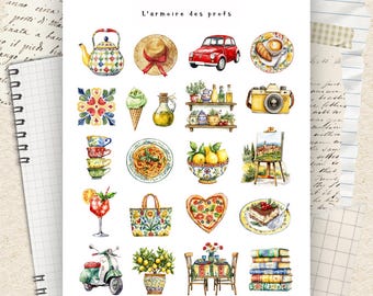Reisstickers, stickers voor je vakantieplanner in Italië, stickers voor je reisdagboek, stickers voor het plannen van een avontuurlijke reis, scrapbookstickers