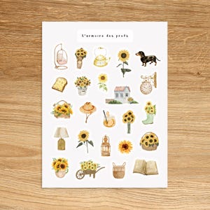 SUNFLOWER Stickers for Planners Journals Scrapbooking and Notebooks, Cute Flower Decorative Fun Watercolor Stickers