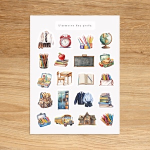 SCHOOL Stickers for Planner Journal Notebook, Back to School Watercolor Stickers, School Bus Chalkboard Pencil Backpack Pencil Stickers
